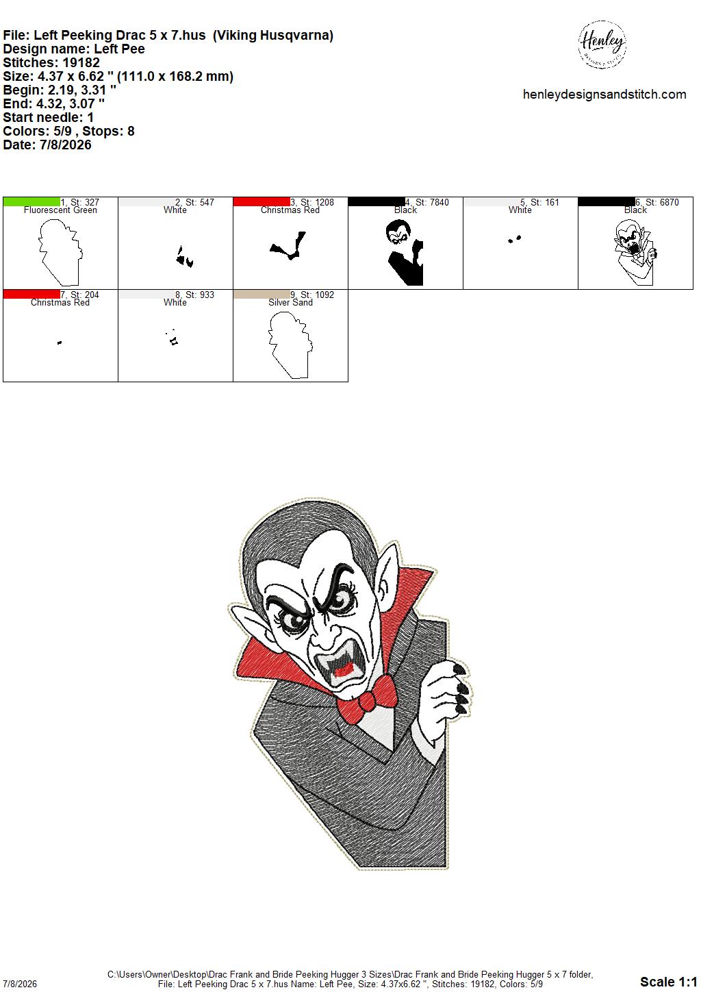 Drac, Frank and Bride Door Hugger – Halloween – 3 Sizes – 5 x 7, 6 x 10 and 8 x 12 DIGITAL Embroidery Design