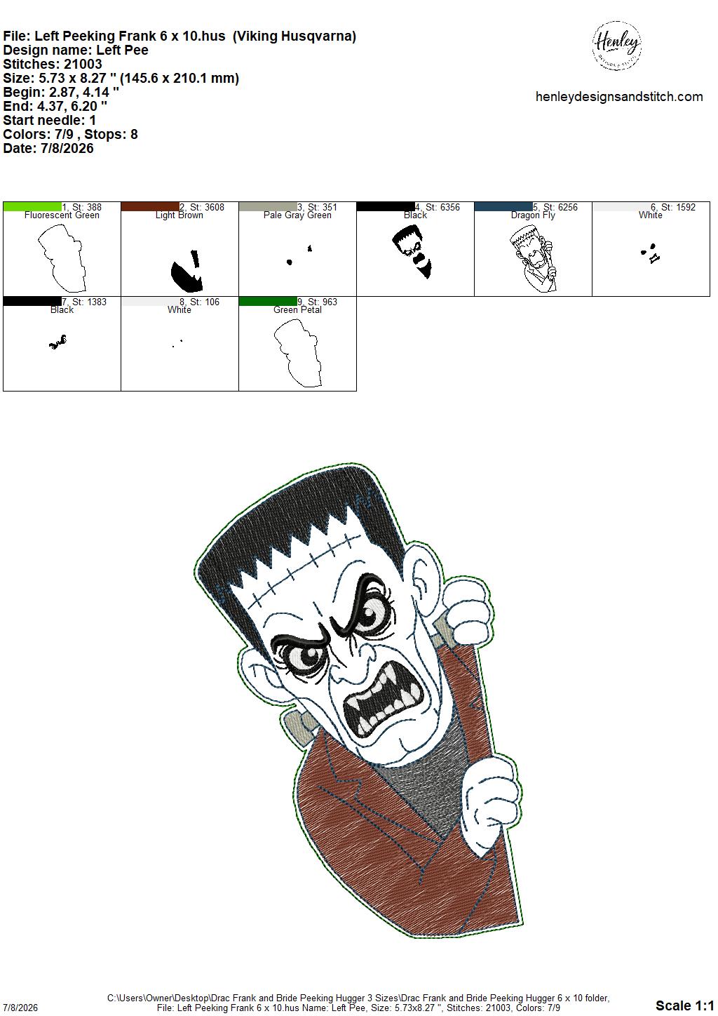Drac, Frank and Bride Door Hugger – Halloween – 3 Sizes – 5 x 7, 6 x 10 and 8 x 12 DIGITAL Embroidery Design