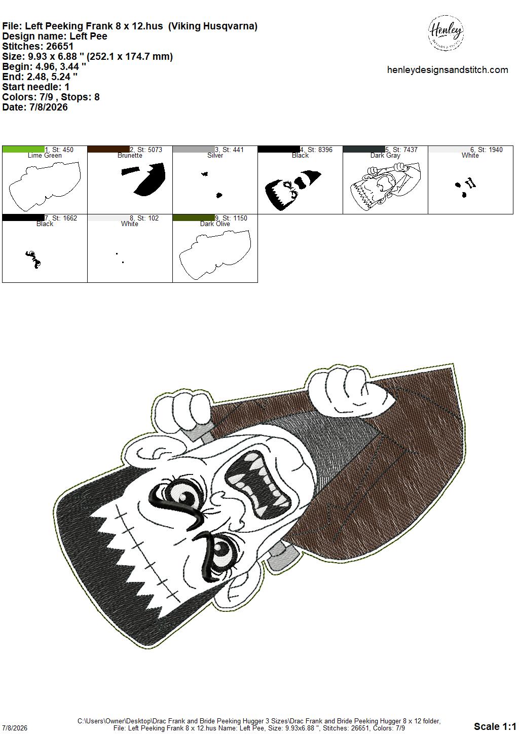 Drac, Frank and Bride Door Hugger – Halloween – 3 Sizes – 5 x 7, 6 x 10 and 8 x 12 DIGITAL Embroidery Design