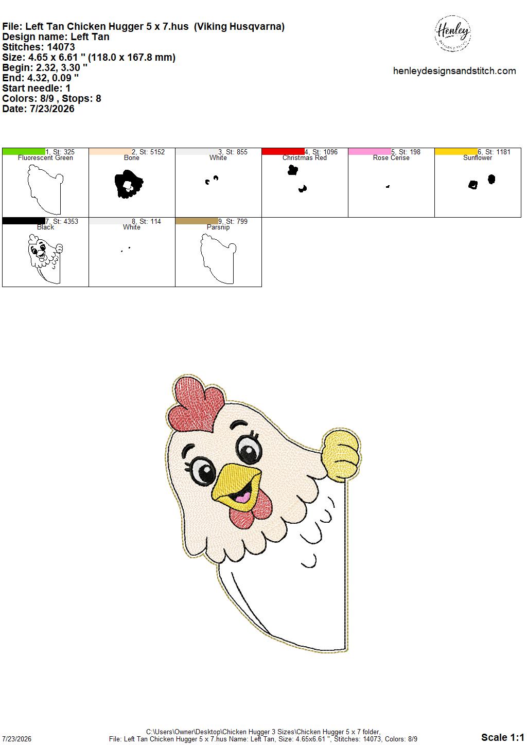 Chicken Door Hugger – 3 Sizes – 5 x 7, 6 x 10 and 8 x 12 DIGITAL Embroidery Design