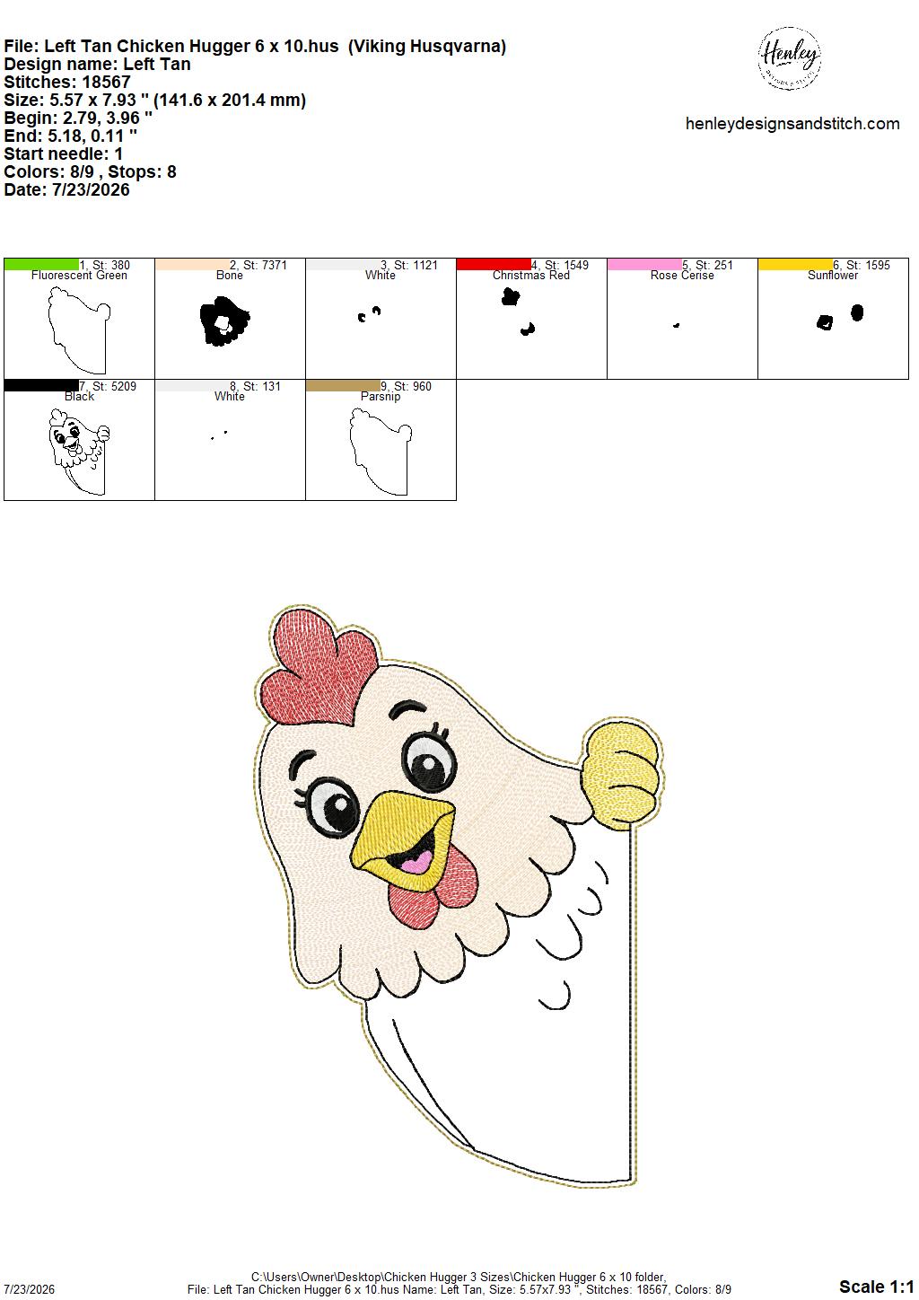 Chicken Door Hugger – 3 Sizes – 5 x 7, 6 x 10 and 8 x 12 DIGITAL Embroidery Design