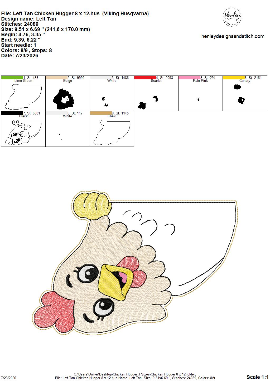 Chicken Door Hugger – 3 Sizes – 5 x 7, 6 x 10 and 8 x 12 DIGITAL Embroidery Design