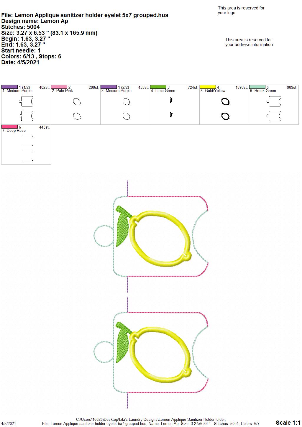 Lemon Applique Sanitizer Holders - DIGITAL Embroidery DESIGN