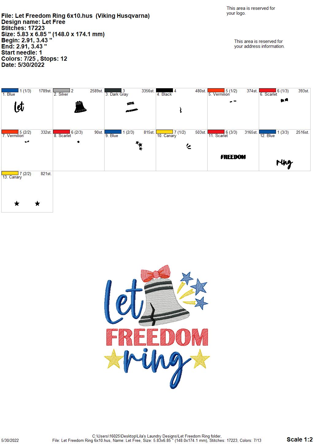 Let Freedom Ring - 4 sizes- Digital Embroidery Design