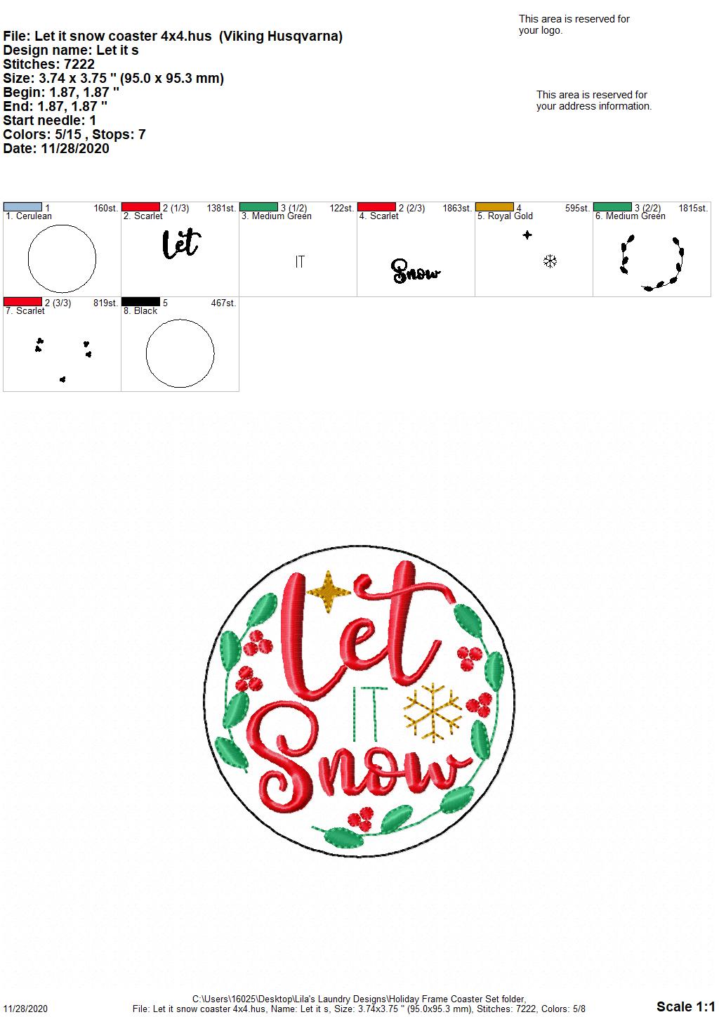 Holiday Frame Coaster Set 4x4 - DIGITAL Embroidery DESIGN