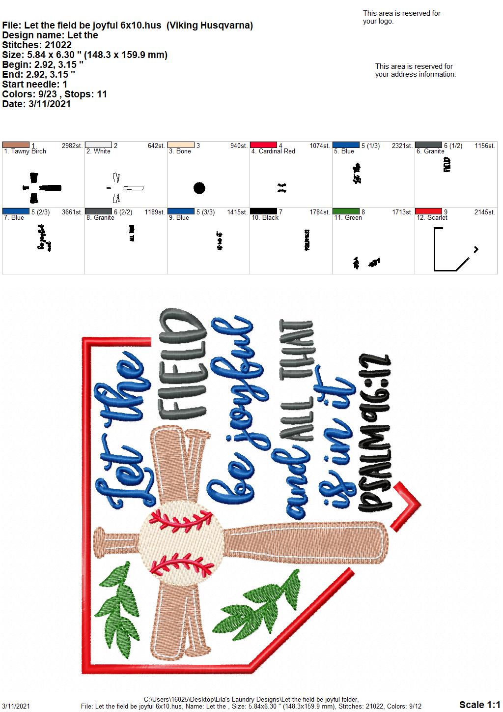 Let the field be joyful- 2 sizes- Digital Embroidery Design