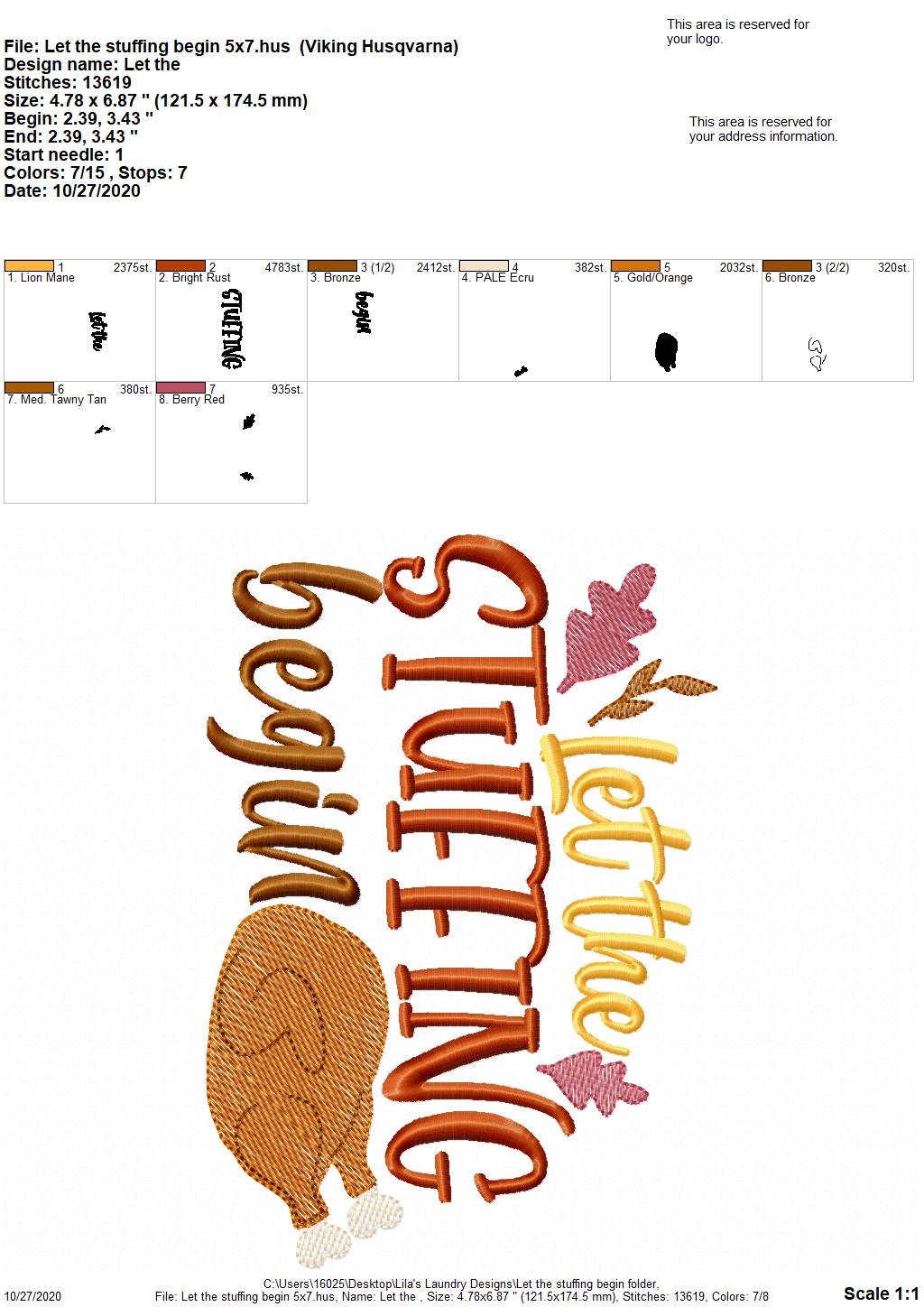 Let The Stuffing Begin - 2 Sizes - Digital Embroidery Design