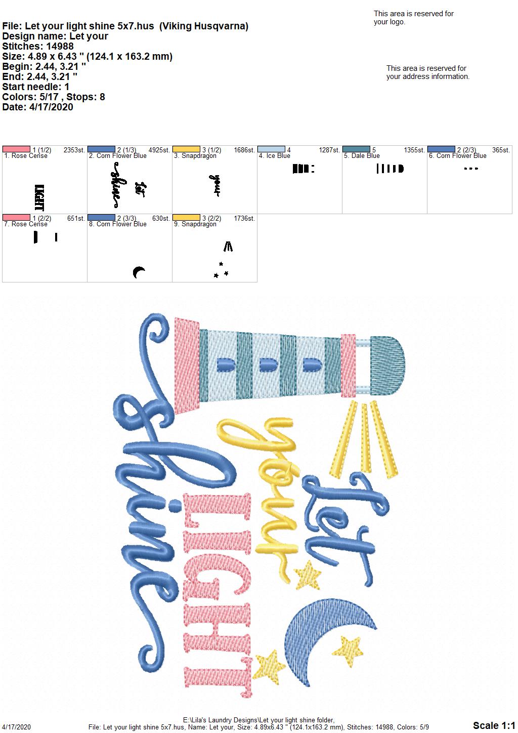 Let Your Light Shine - 3 Sizes - Digital Embroidery Design