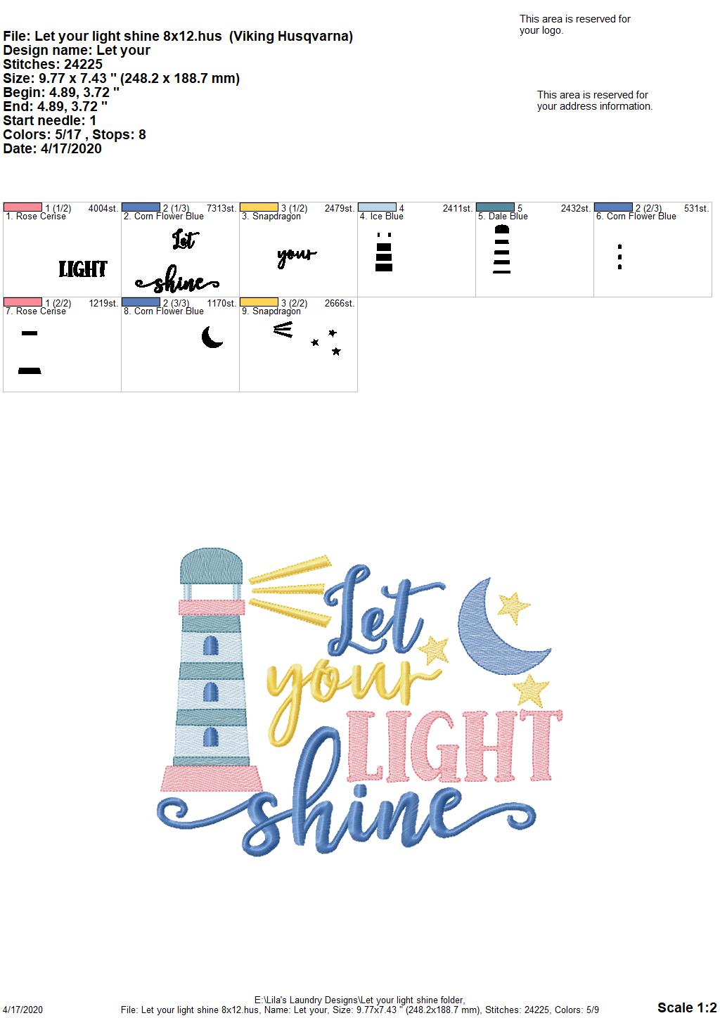 Let Your Light Shine - 3 Sizes - Digital Embroidery Design