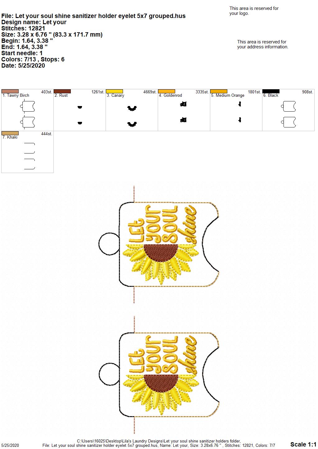 Let your soul shine Sanitizer Holders - DIGITAL Embroidery DESIGN