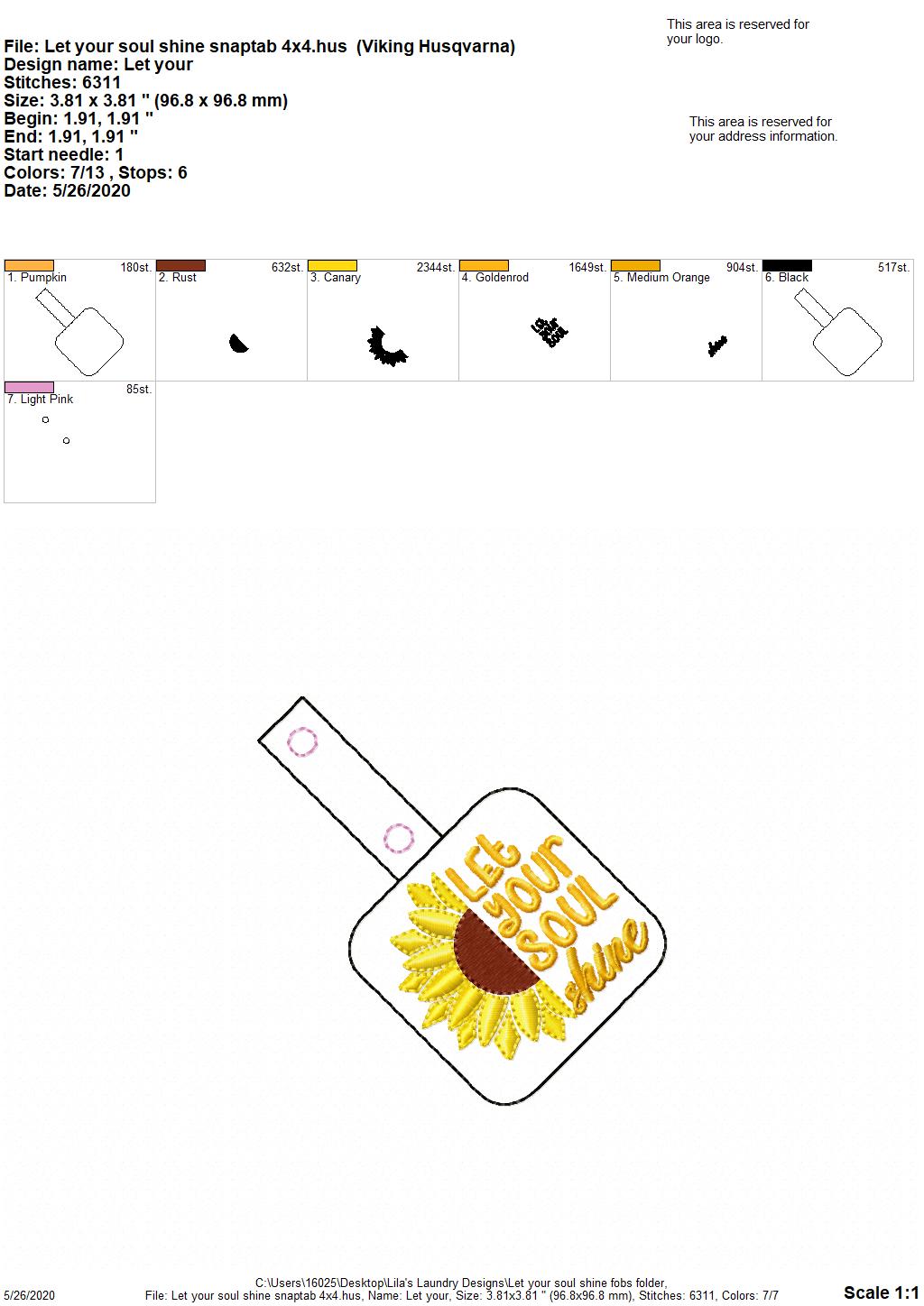 Let your soul shine Fobs - DIGITAL Embroidery DESIGN