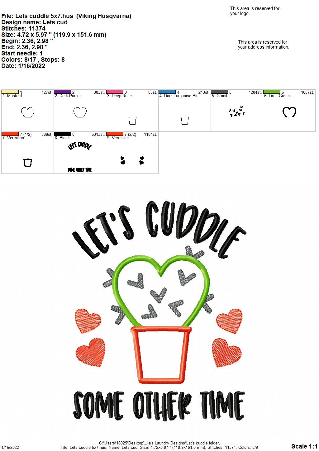 Let's Cuddle Applique - 3 sizes- Digital Embroidery Design