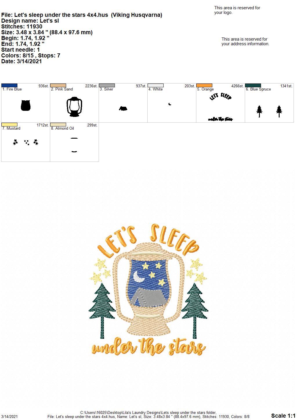 Let's Sleep Under The Stars - 3 sizes- Digital Embroidery Design