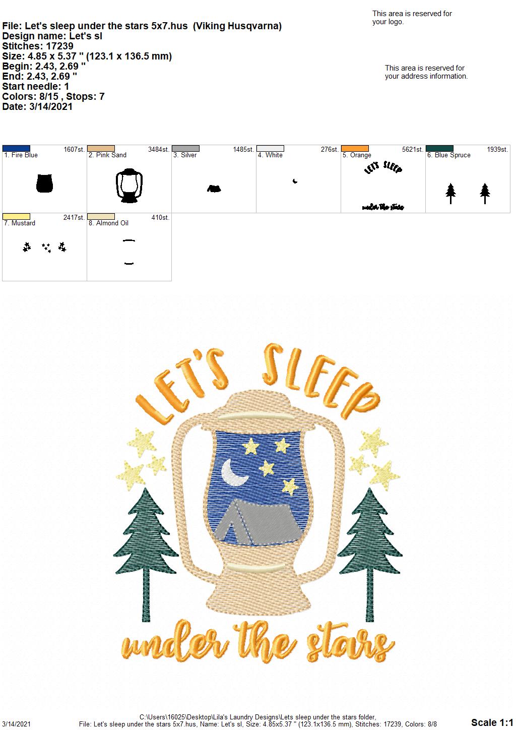 Let's Sleep Under The Stars - 3 sizes- Digital Embroidery Design