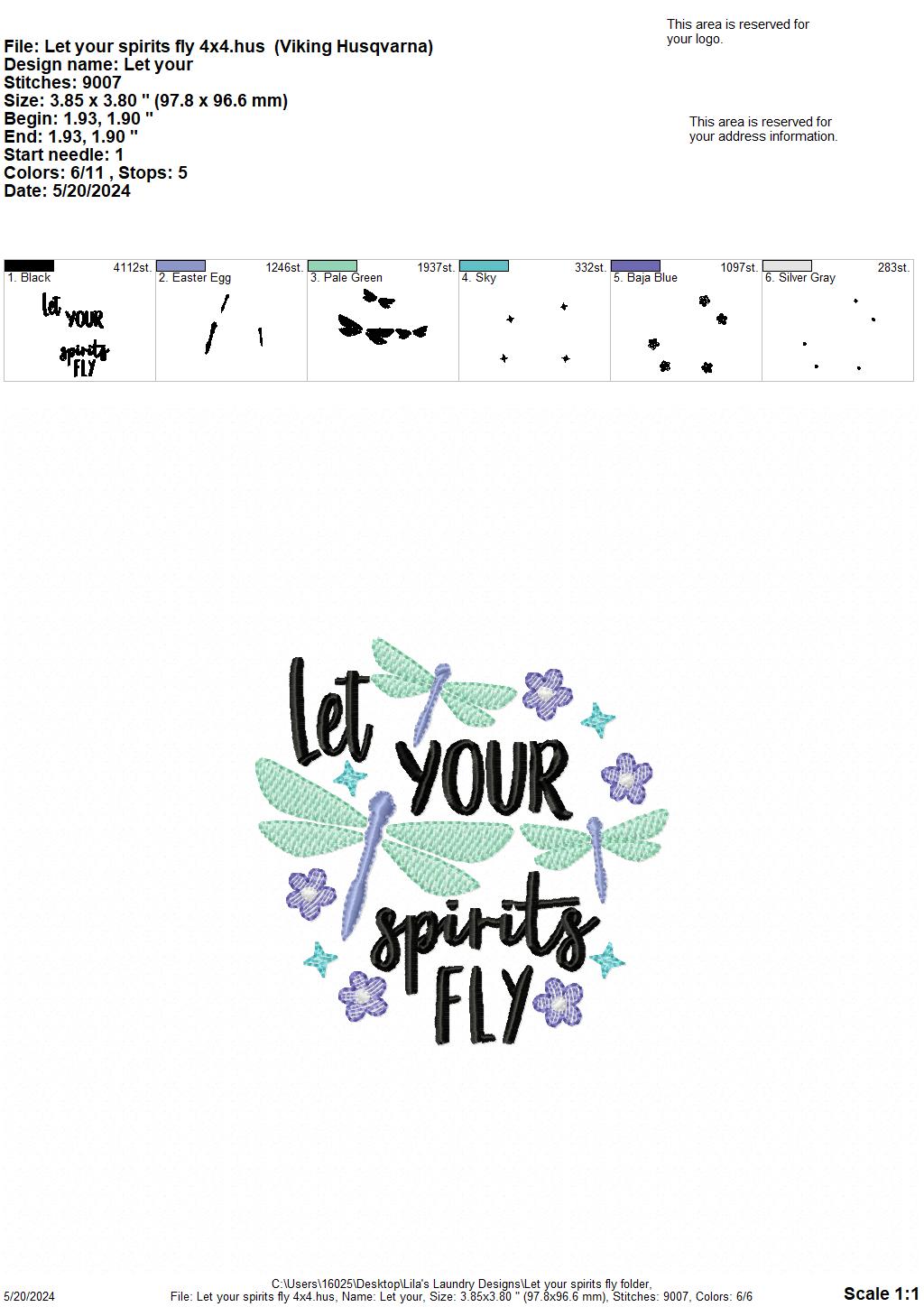 Let Your Spirits Fly - 4 Sizes - Digital Embroidery Design