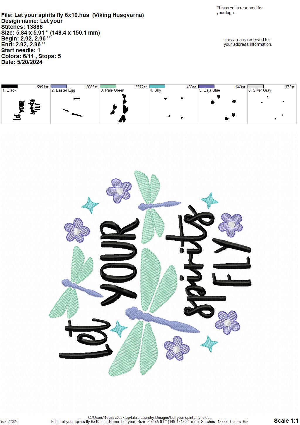 Let Your Spirits Fly - 4 Sizes - Digital Embroidery Design
