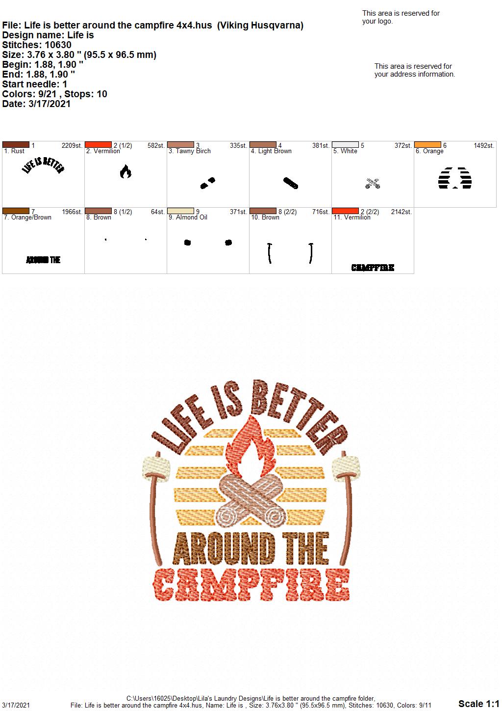 Life is better around the campfire - 2 sizes- Digital Embroidery Design