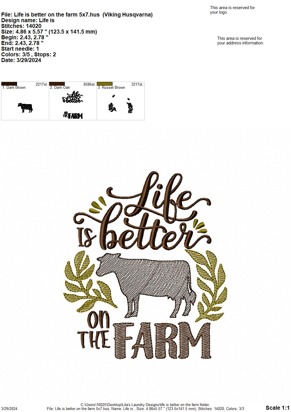 Life is Better on the Farm - 4 Sizes - Digital Embroidery Design