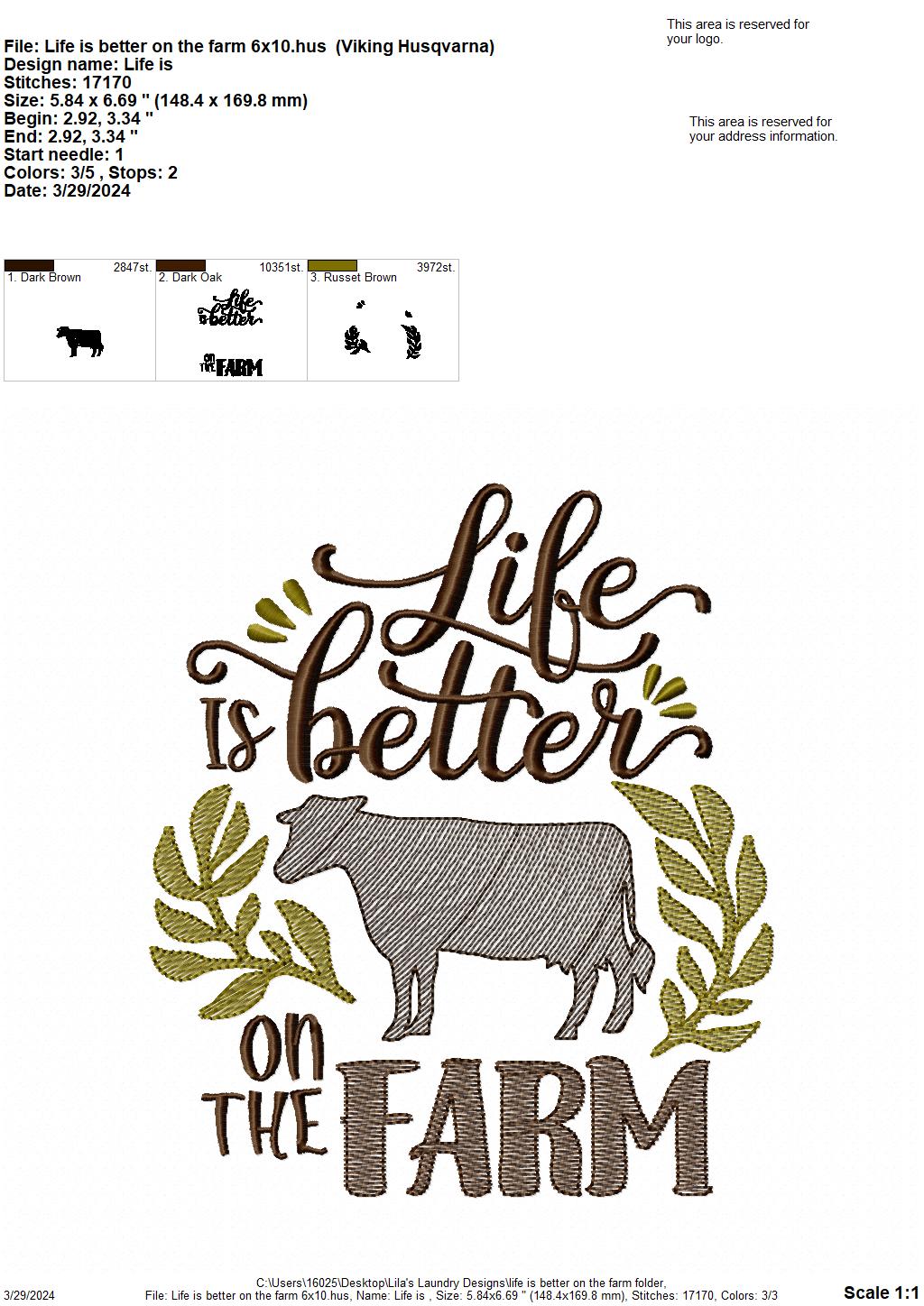 Life is Better on the Farm - 4 Sizes - Digital Embroidery Design