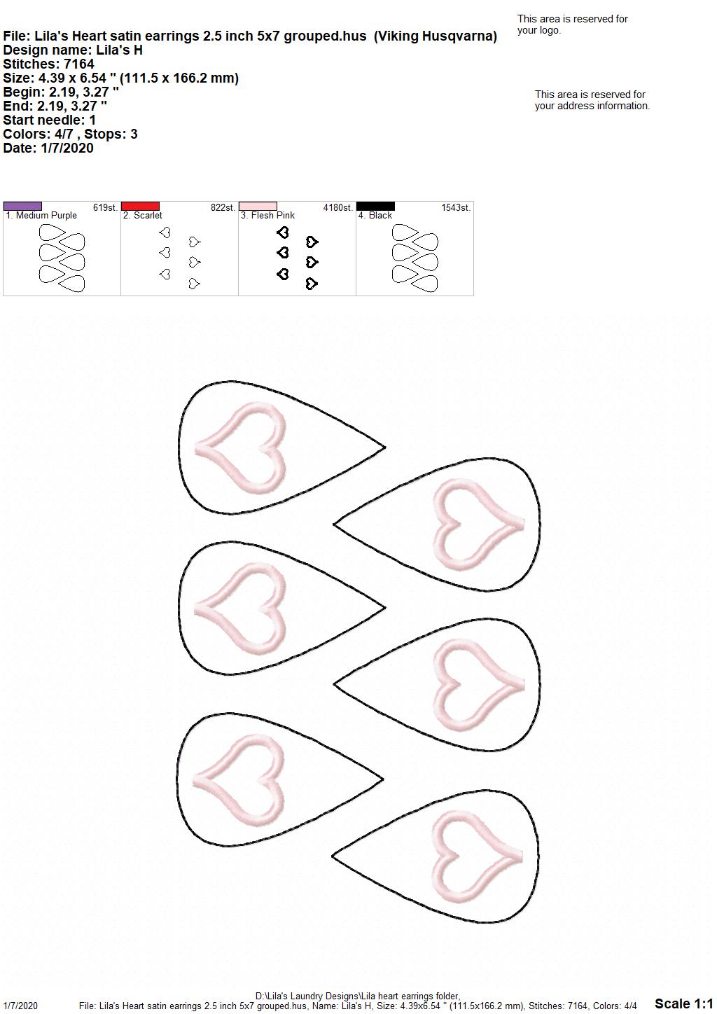 Lila's Heart Earrings - 3 sizes - 4x4 and 5x7 Grouped- Digital Embroidery Design