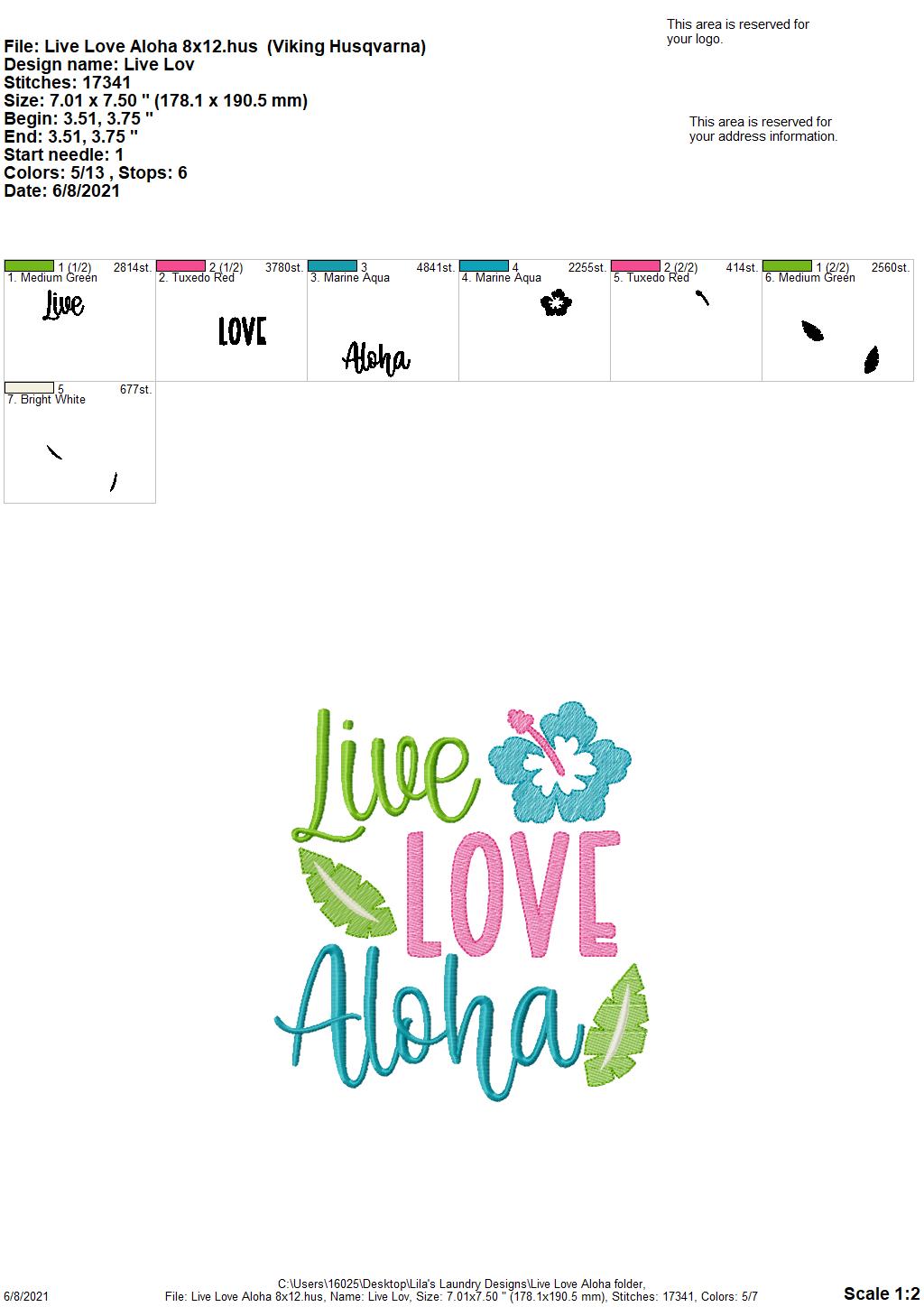 Live Love Aloha - 4 sizes- Digital Embroidery Design