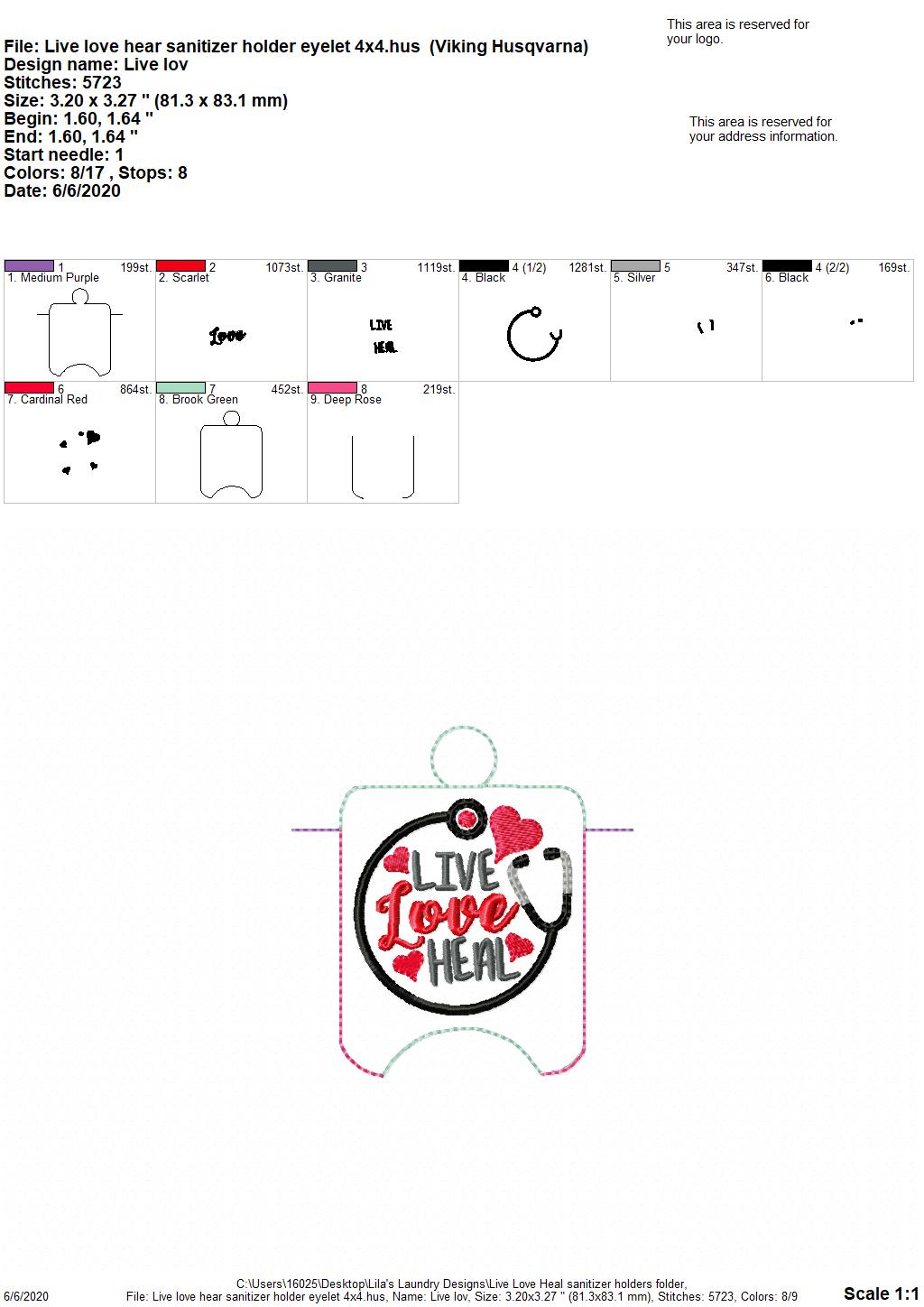 Live Love Heal Sanitizer Holders - DIGITAL Embroidery DESIGN