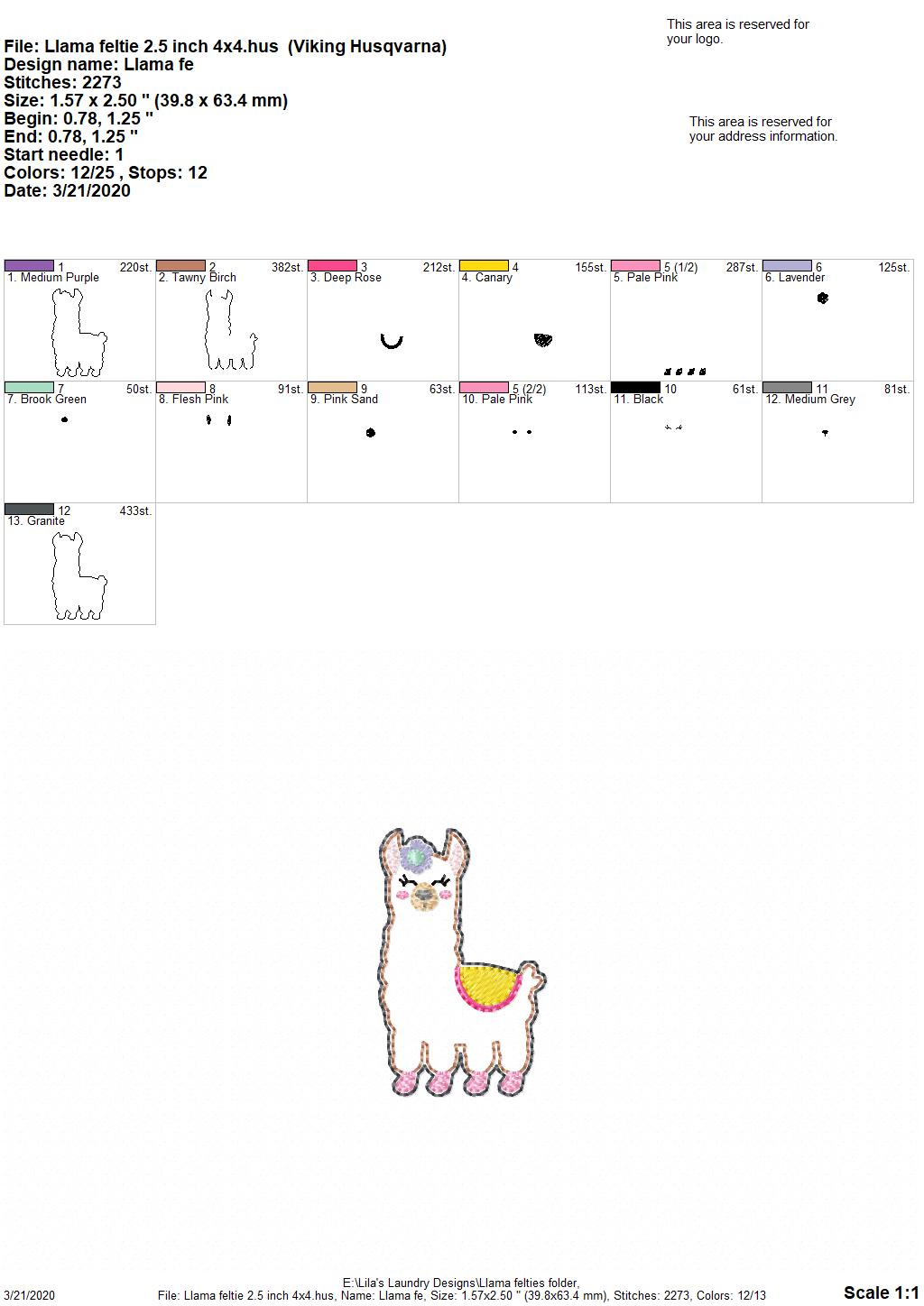 Llama Felties - 3 sizes - 4x4 and 5x7 Grouped- Digital Embroidery Design