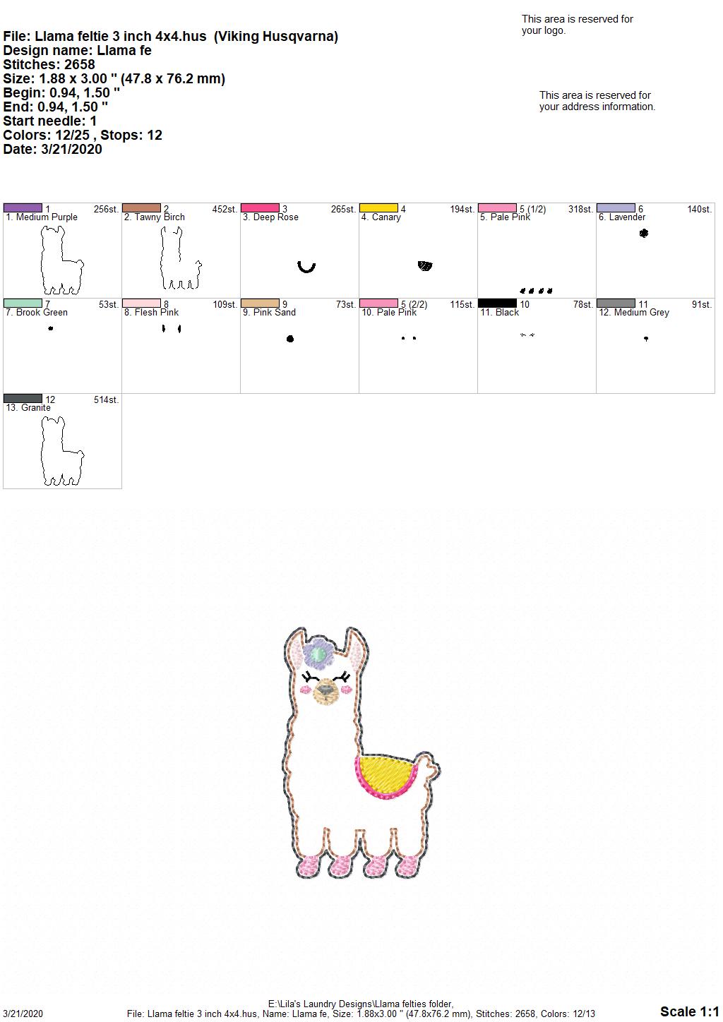 Llama Felties - 3 sizes - 4x4 and 5x7 Grouped- Digital Embroidery Design