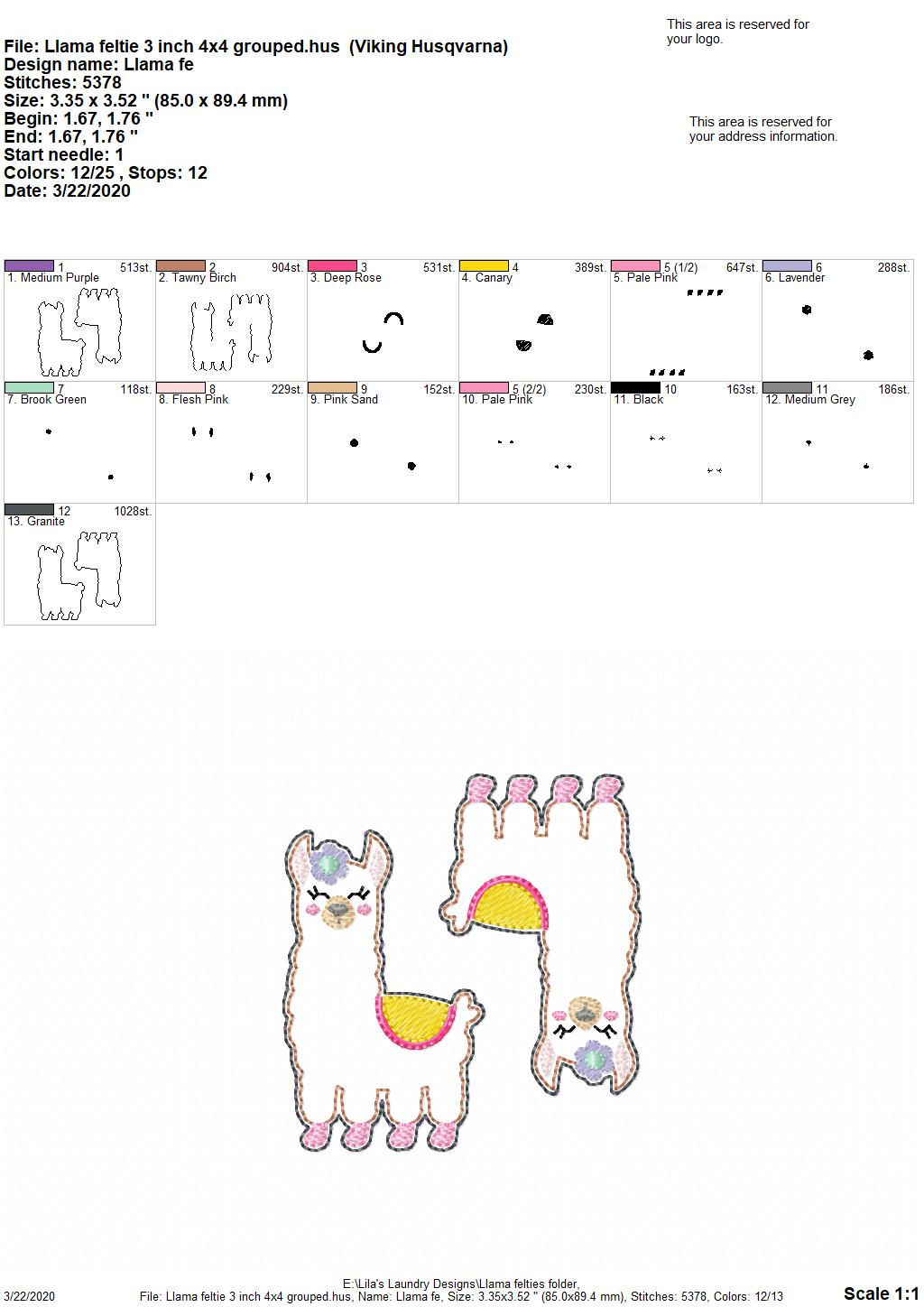 Llama Felties - 3 sizes - 4x4 and 5x7 Grouped- Digital Embroidery Design