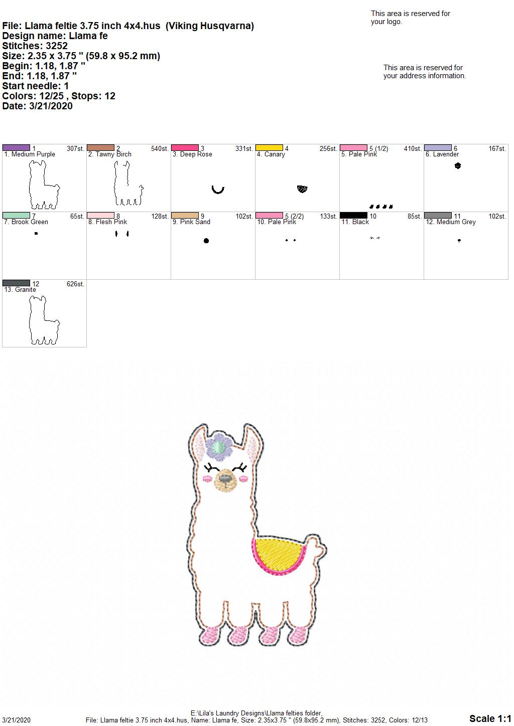 Llama Felties - 3 sizes - 4x4 and 5x7 Grouped- Digital Embroidery Design