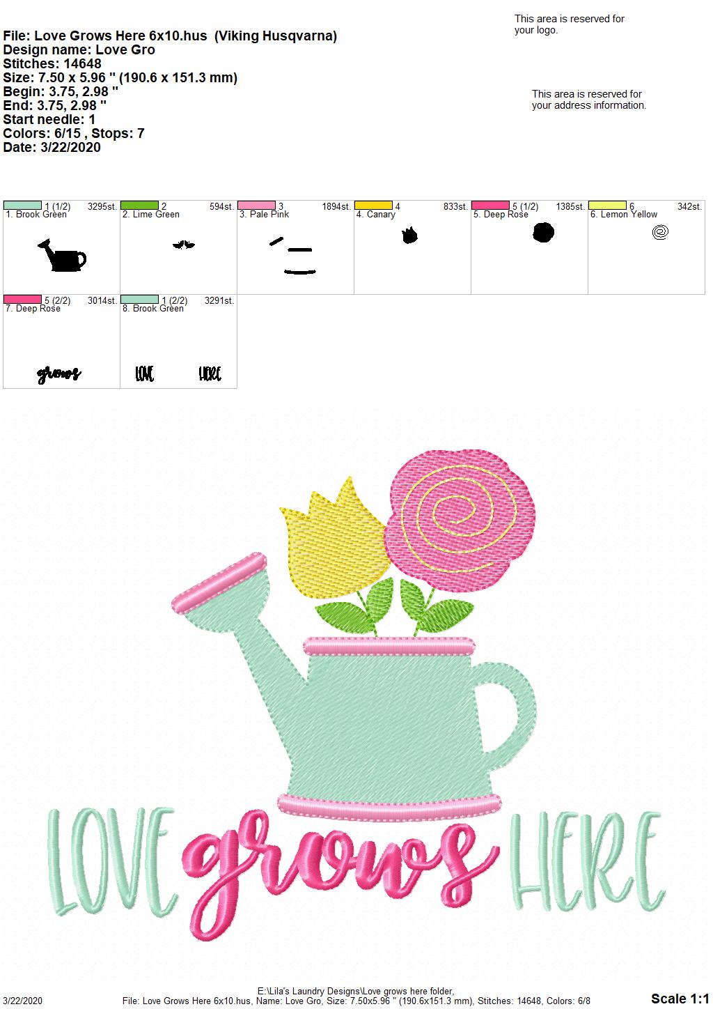 Love Grows Here - 3 Sizes - Digital Embroidery Design