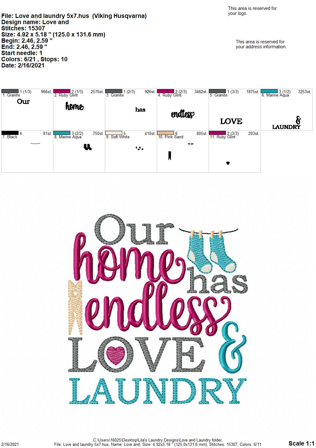 Love and Laundry - 3 sizes- Digital Embroidery Design