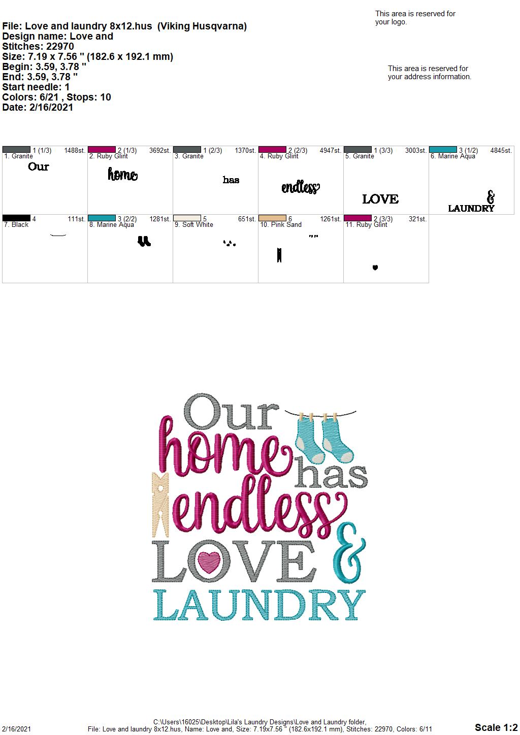 Love and Laundry - 3 sizes- Digital Embroidery Design