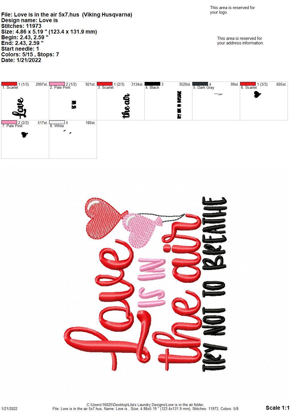 Love is in the air - 3 sizes- Digital Embroidery Design