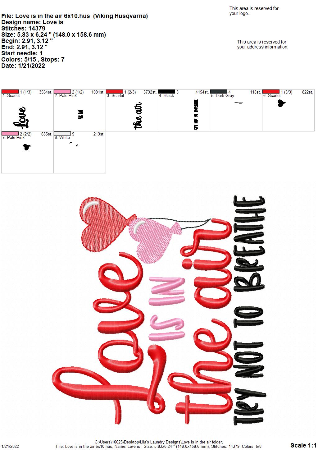 Love is in the air - 3 sizes- Digital Embroidery Design
