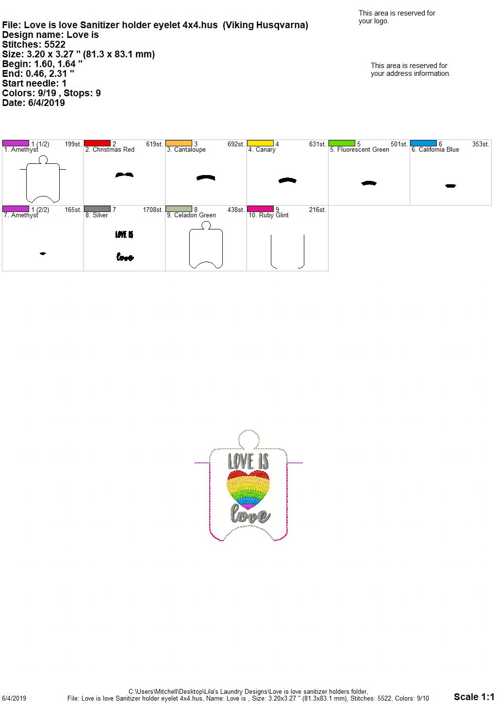 Love is Love Sanitizer Holder - DIGITAL Embroidery DESIGN