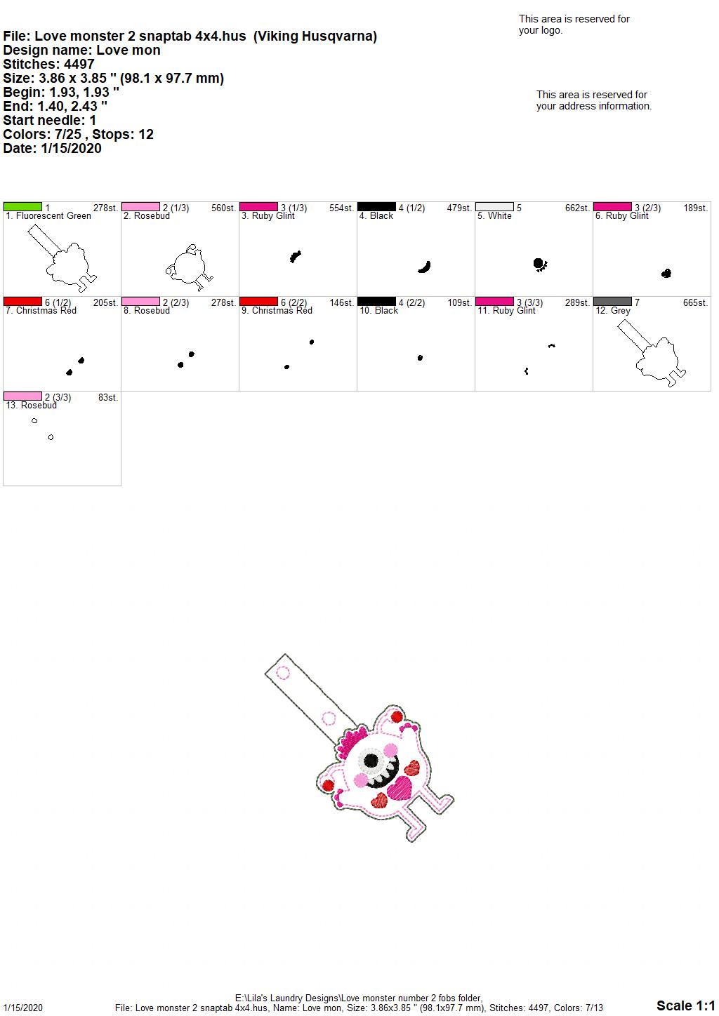 Love Monster Number 2 Fobs -  DIGITAL Embroidery DESIGN
