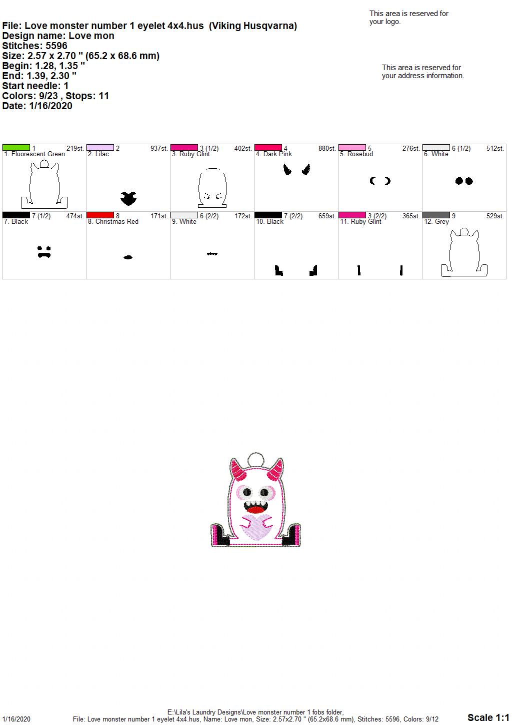 Love Monster Number 1 Fobs -  DIGITAL Embroidery DESIGN