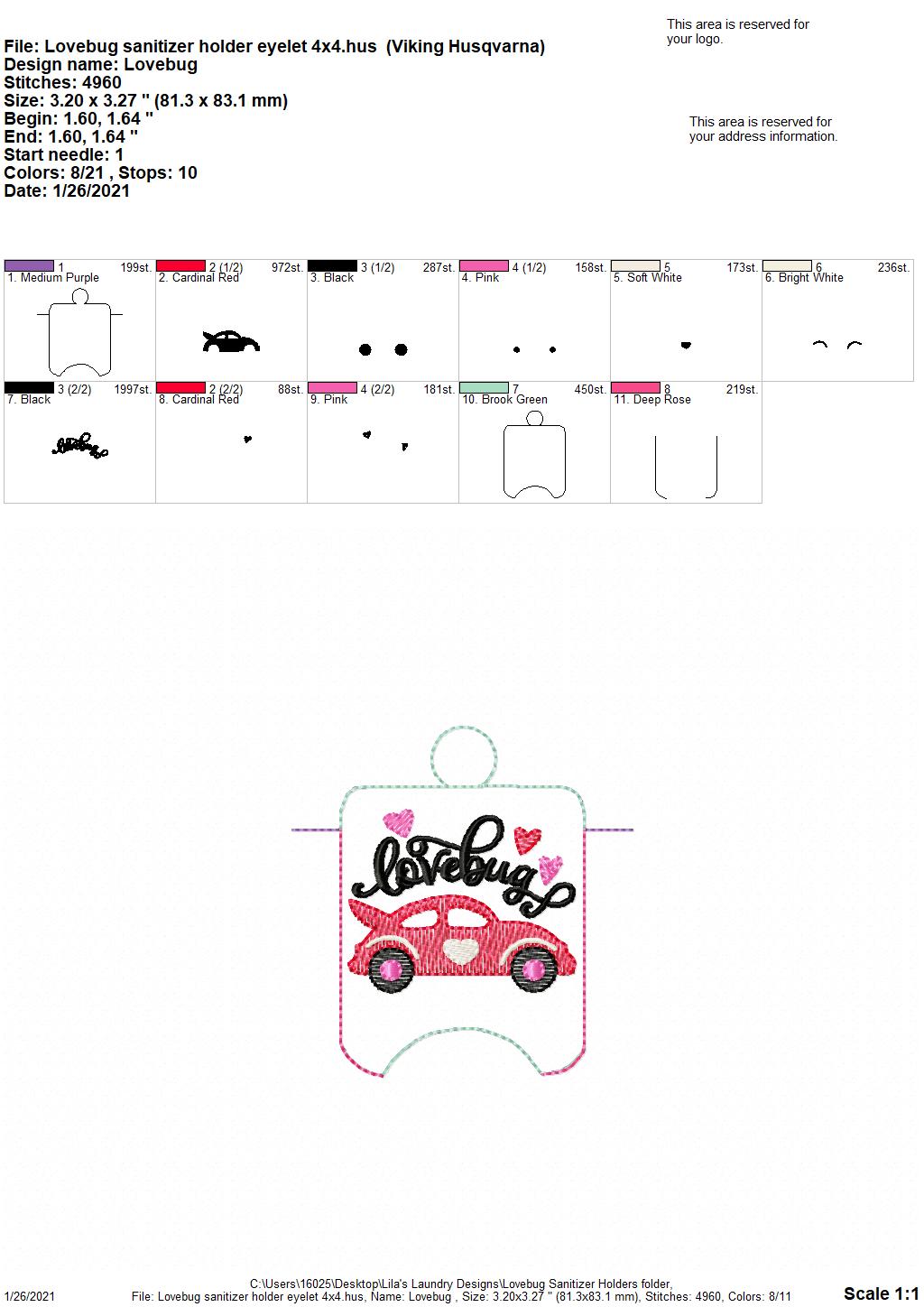 Lovebug Sanitizer Holders - DIGITAL Embroidery DESIGN