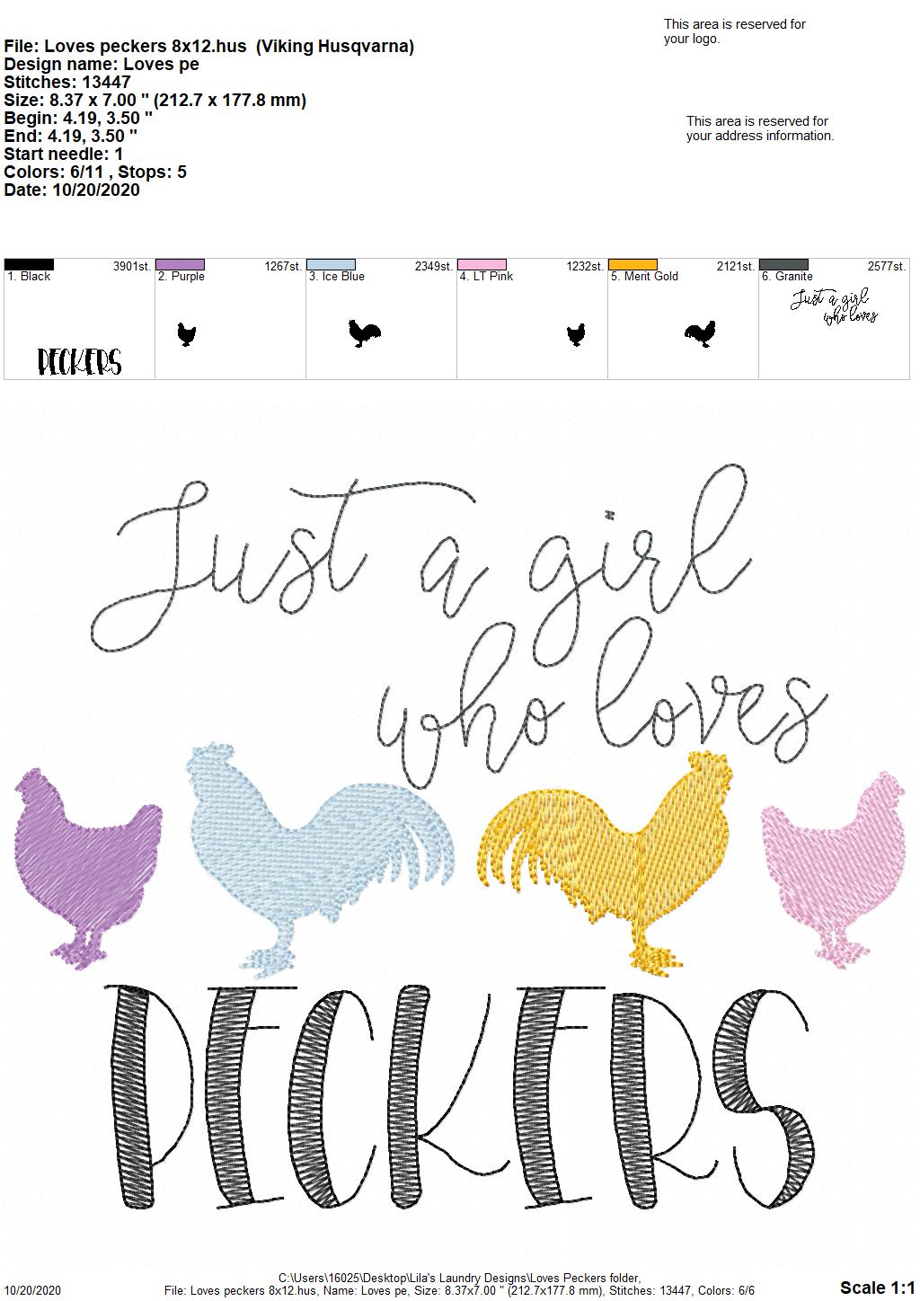 Just a Girl Who Loves Peckers - 3 Sizes - Digital Embroidery Design