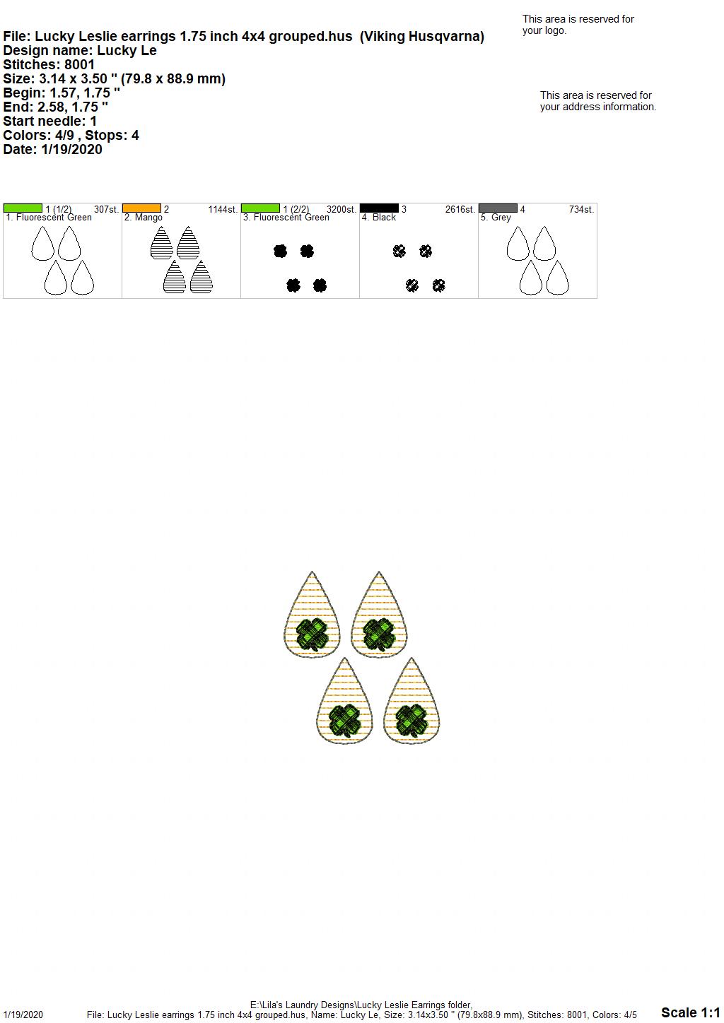 Lucky Leslie Earrings - 3 sizes - Digital Embroidery Design