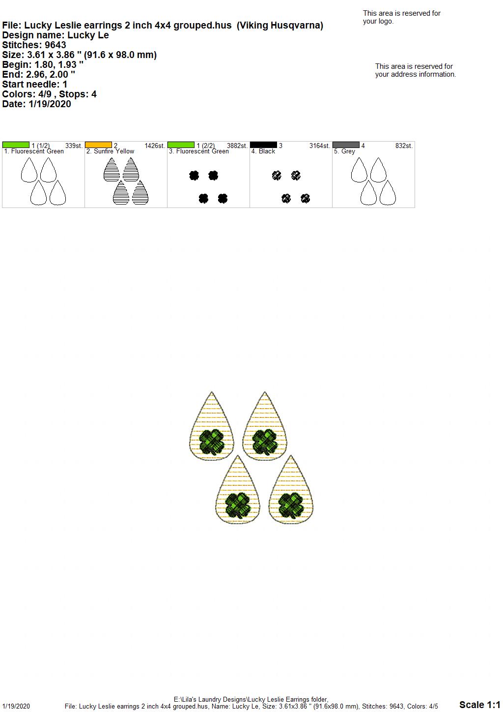 Lucky Leslie Earrings - 3 sizes - Digital Embroidery Design