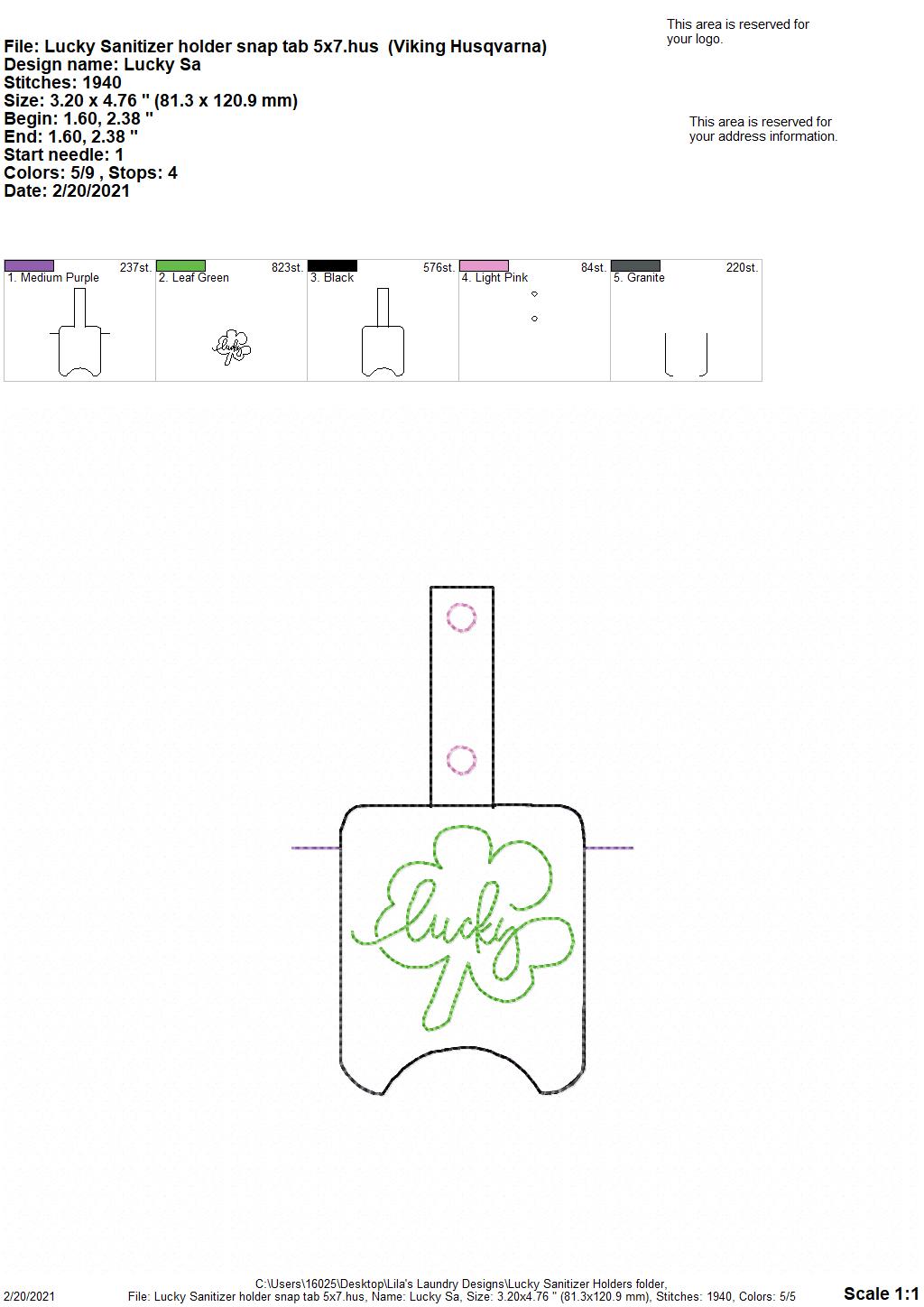 Lucky Sanitizer Holders - DIGITAL Embroidery DESIGN