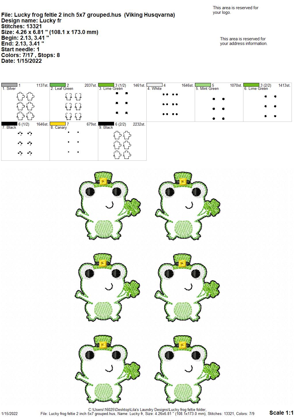 Lucky Frog Feltie - Digital Embroidery Design