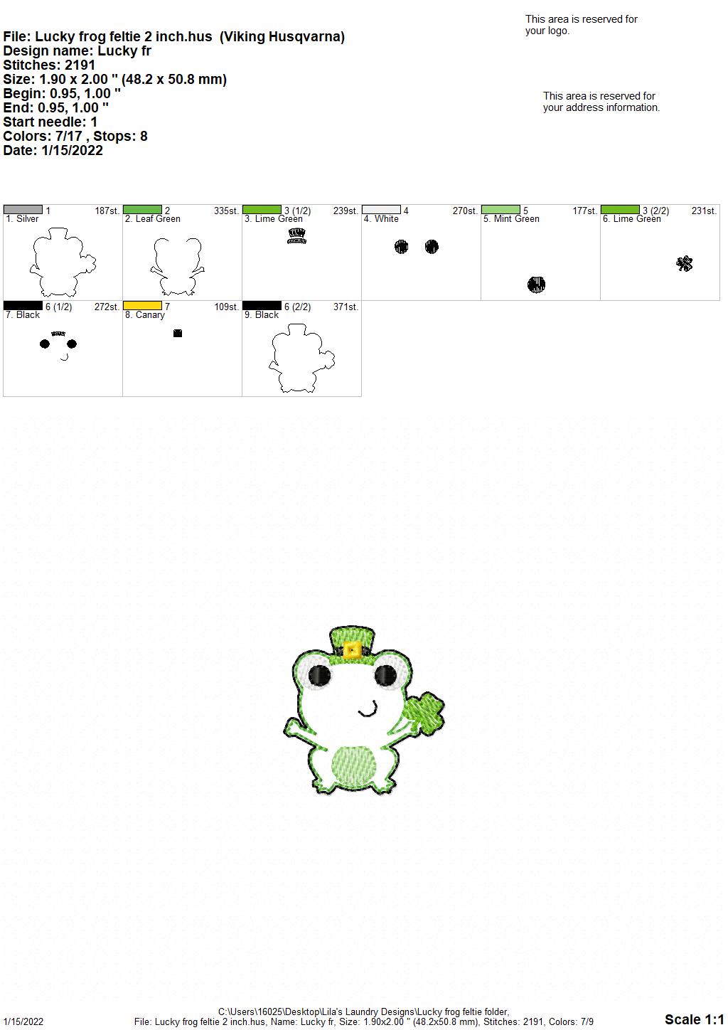 Lucky Frog Feltie - Digital Embroidery Design