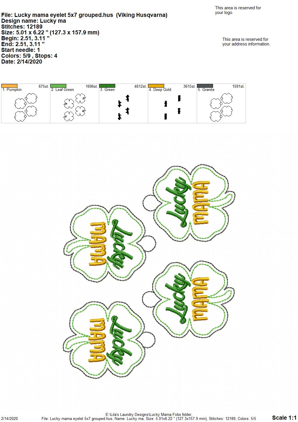 Lucky Mama Fobs -  DIGITAL Embroidery DESIGN
