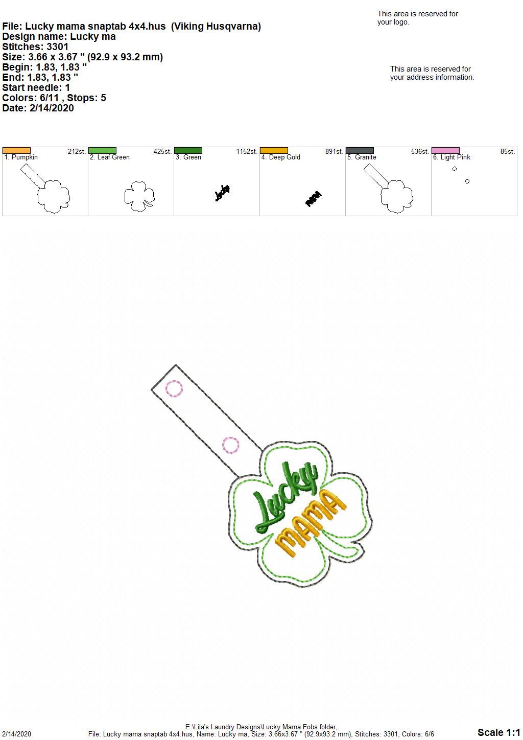 Lucky Mama Fobs -  DIGITAL Embroidery DESIGN
