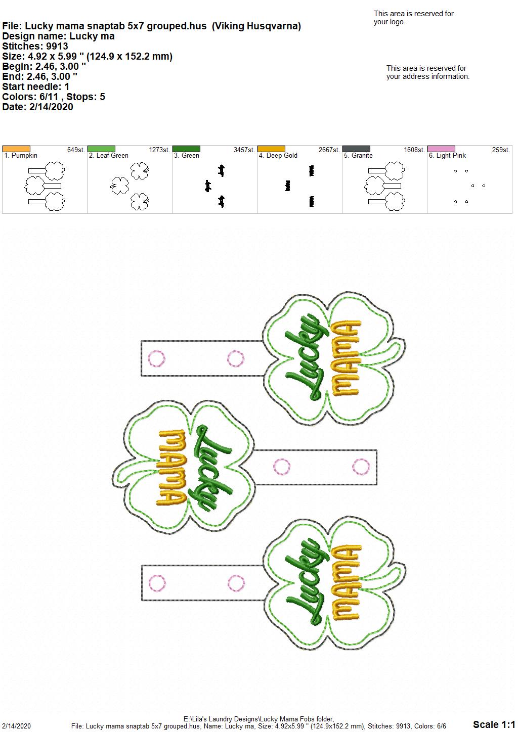 Lucky Mama Fobs -  DIGITAL Embroidery DESIGN