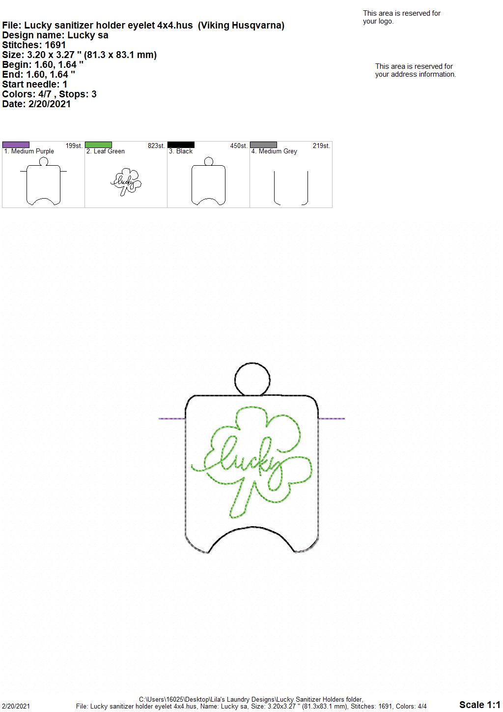 Lucky Sanitizer Holders - DIGITAL Embroidery DESIGN