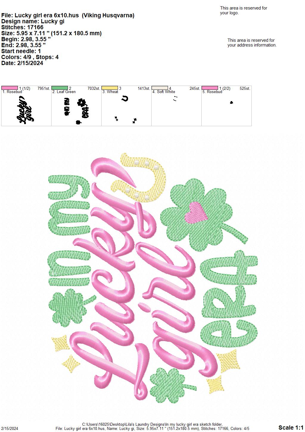 In My Lucky Girl Era Sketch - 3 Sizes - Digital Embroidery Design